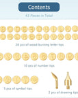 43 Pieces Wood Burning Tip Set Including Letter Number Symbol Wood Burning Tip Wood Burning Alphabet Tips Alphabet Number Template for DIY Embossing and Carving Crafts Wood Burning
