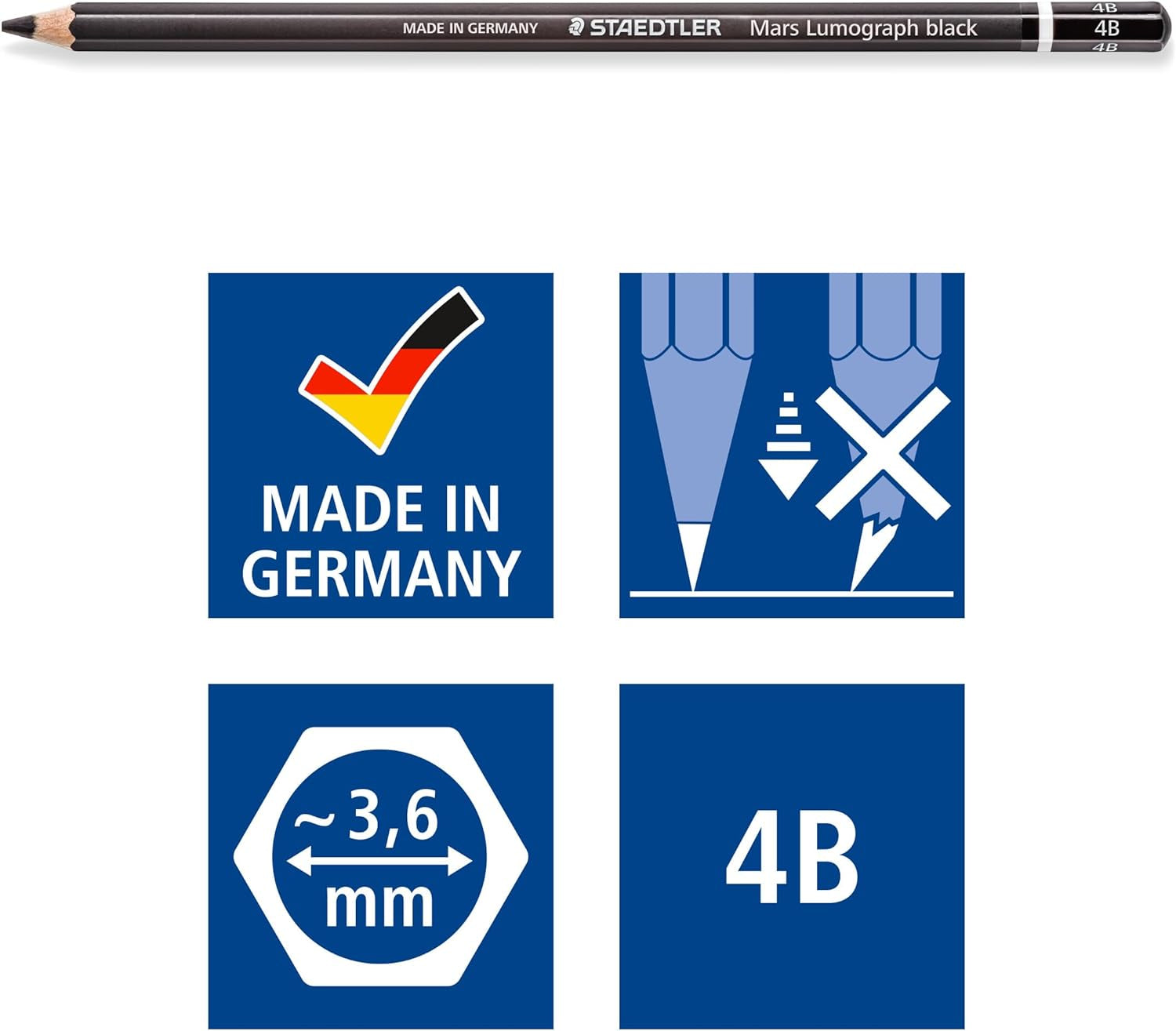 Mars Lumograph Black, Carbon Blend Provides Jet Black Lines, Professional Art Pencils, Tin of 6 Assorted Black Sketch Pencils, 100B G6