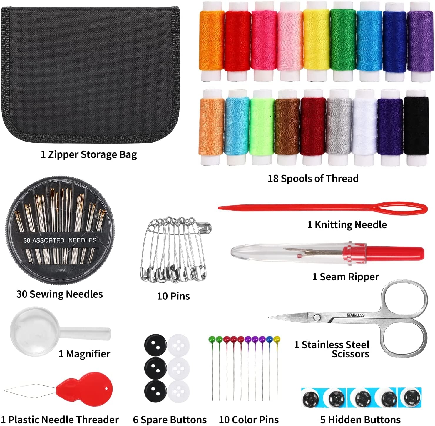 Sewing Kit for Adults and Kids, Needle and Thread Kit with Sewing Supplies and Accessories Contains Scissors, Measure Tape,Seam Ripper,Suitable for Home, Travel, Beginner, Emergency