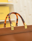 2024 Luxe Fendi-Inspired Tote - Medium & Large Capacity Vintage Real Leather Shoulder Bag with Golden Details for Women