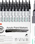 Black Paint Pens, 20 Pack Fine Tip Acrylic Paint Pens, Water-Based Quick Dry Paint Markers for Rock, Wood, Metal, Plastic, Glass, Canvas, Ceramic