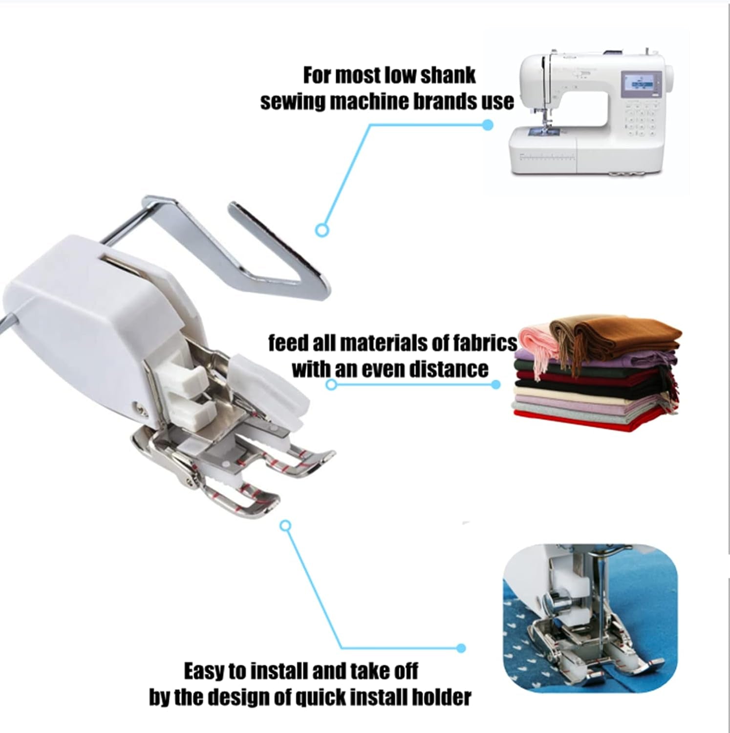 Open Toe Walking Foot W/Guide for Quilting and Sewing Stitch through Multiple Layers for Brother Singer Janome Sewing Machines