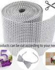 Bling Rhinestone Diamond Mesh Ribbon Wrap, Silver Acrylic Bling Diamond Wrap Ribbon for Wedding, Cake, Vase Decorations, Party Supplies (30Ft)
