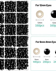 1200PCS Safety Eyes for Amigurumi, Stuffed Crochet Eyes with Washers 6Mm, 8Mm, 12Mm Plastic Crochet Safety Eyes Black Safety Eyes for Crochet Stuffed Animal Eyes for Craft Teddy Bear 6