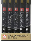 Pigma Micron Black Barrel 5 Fineliners (Set of 5)