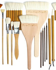 Pottery Brushes for Glazing,15 Pcs Ceramic Brushes Set with Storage Box Wool Bamboon Hake Brushes for Pottery Acrylic Watercolor