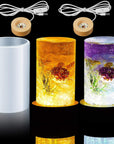 3 Pieces Cylinder Light Resin Silicone Mold Set, Include Resin Cylinder Light Mold and USB Powered Wooden Lighted Base Stand for DIY Table Candle Desktop Lamp Ornaments Home Decorations
