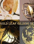 Gold Leaf Gilding Adhesive Set, 100Ml Water Based Metal Leaf Glue and 100Ml Varnish, Gold Leaf Sheets 100 Pcs, 2 Brushes, for Craft, Painting and Arts