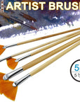 5Pcs/Set,Fan-Shaped Nylon Hair Short Wood Rod Brush Painting Drawing Supplies