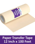 12Inch X 100 Feet Roll of Paper Transfer Tape with a Medium to High Tack Layflat Adhesive. Works with a Variety of Vinyl. Great for Decals, Signs, Wall Words and More. American Made V0821