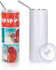 2 PCS Sublimation Blanks Skinny Tumbler White 20 OZ Straight Double Wall Stainless Steel Tumbler with Metal Straw Tumbler Cups for Tumbler Heat Press Machine Heat Transfer