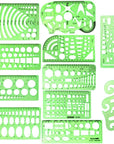 11 Piece Geometric Drawing Template Measuring Ruler, Transparent Green Plastic Ruler with Portable Plastic Bag For, for Studying, Designing and Building