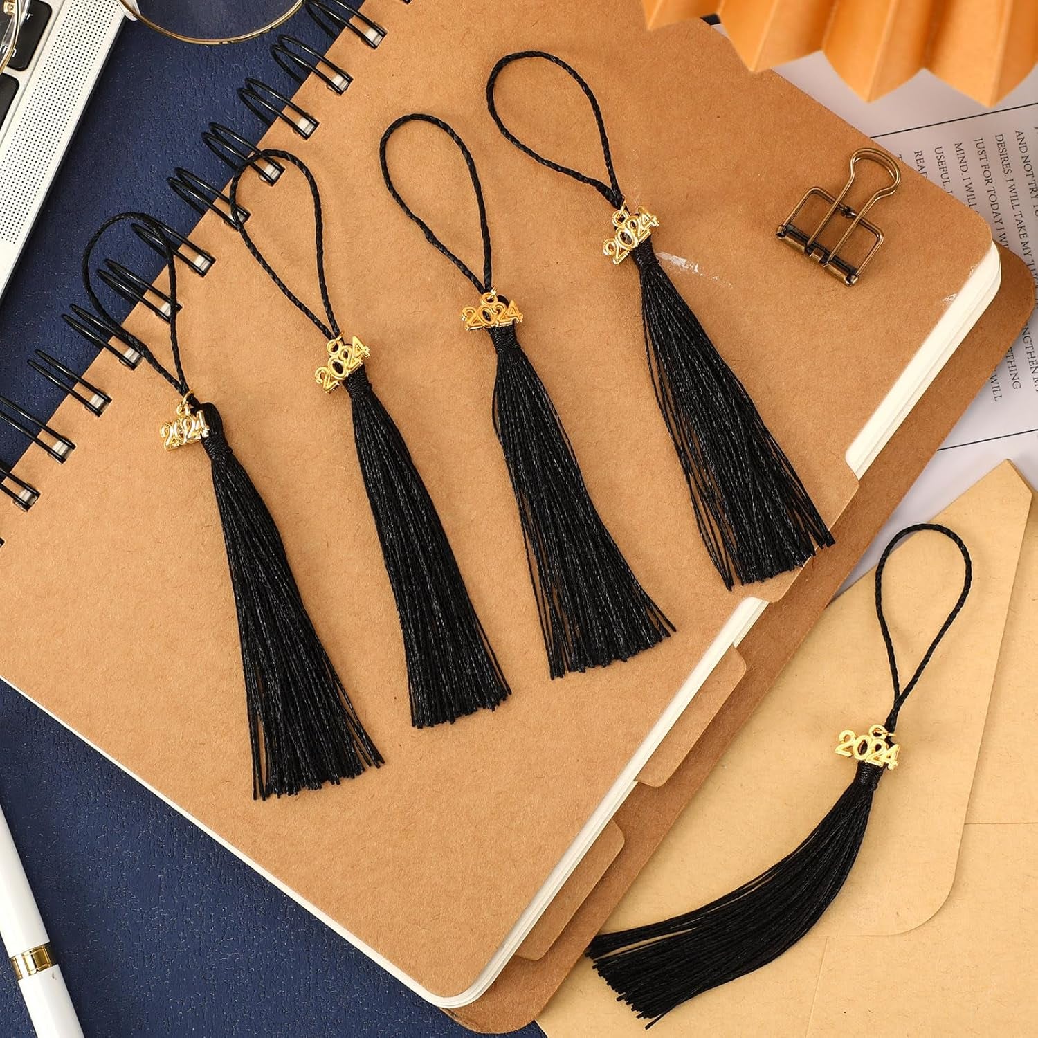 Preschool Graduation Tassels, 120Pcs Mini Graduation Tassels with 120Pcs 2024 Year Charms for Graduation Cap Keychain Jewelry Making, Bookmark Tassels for DIY Crafts Ornaments Project, Black