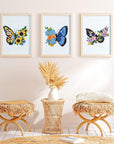 5 Sets Embroidery Beginners Kit with Butterfly Flower Patterns and Instructions Cross Stitch Kits for Starter DIY Adult Kids Butterfly Pattern Embroidery Set with Cloth Hoops Needles Threads