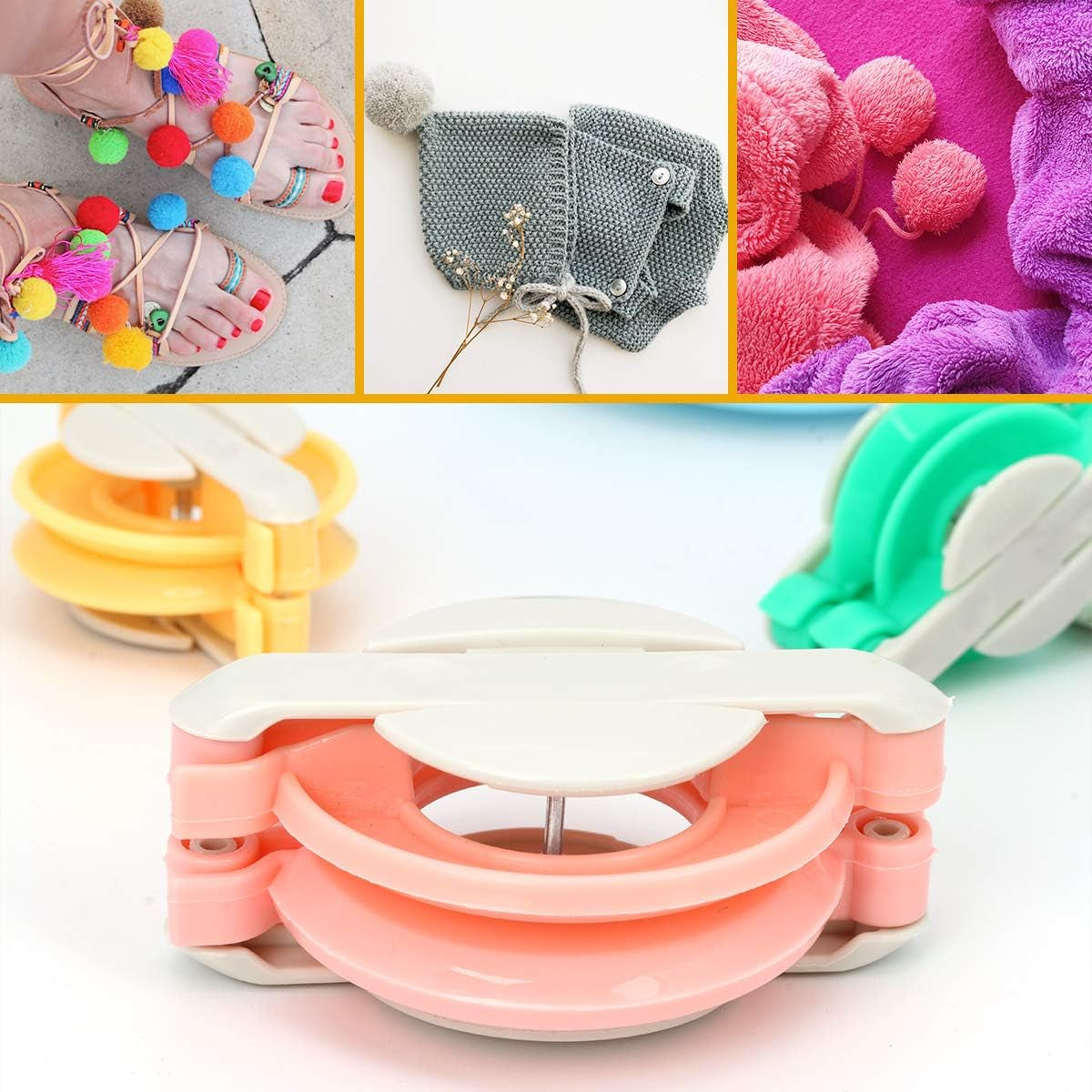 Pompom Makers 4 Size Pom Poms Maker Tool Set DIY Fluff Ball Weaver for DIY Wool Yarn Knitting Craft Project with Cutter Scissors