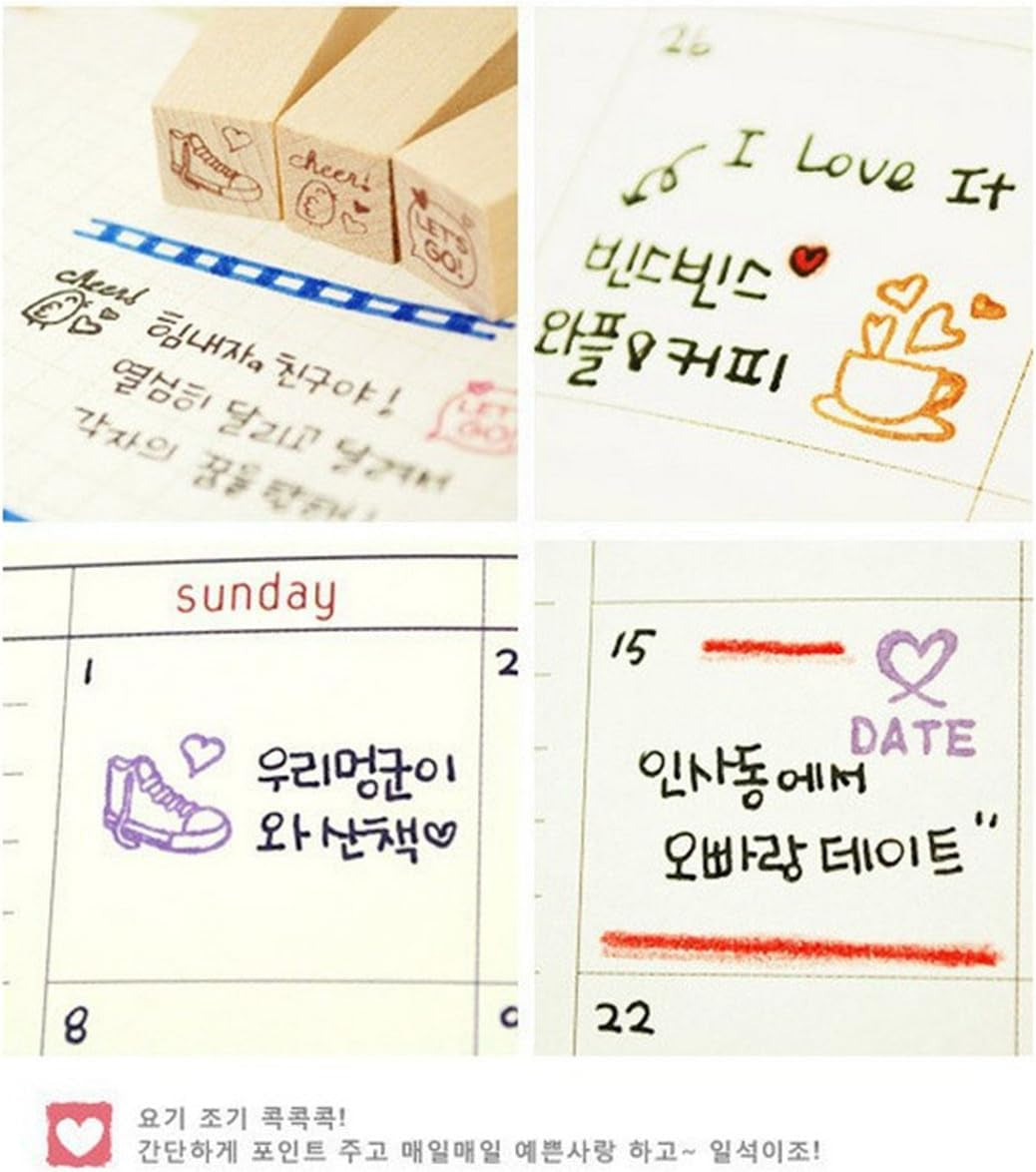 Pack of 25 Pcs Small Heart Shape Wooden Rubber Stamps with Box for DIY Craft Card and Photo Album (Red)