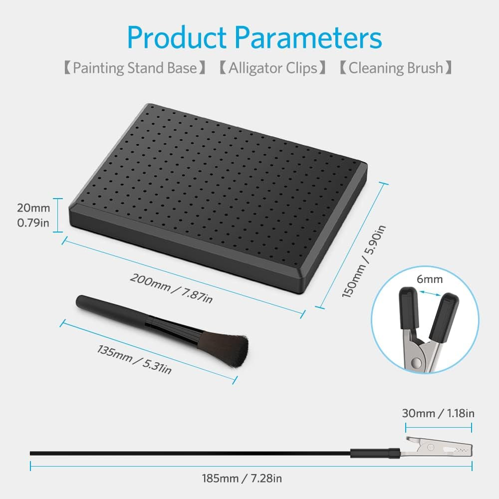 Model Painting Stand Base (19 X 14 Holes) and 25PCS Alligator Clip Sticks Set (With Sturdy Rubber Tips) Modeling Tools for Airbrush Spray, for Gundam Model Parts Holder (7.87 X 5.9Inch)