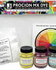 Procion Mx Dye 4 Color Set with Soda Ash and Color Mixing Chart - Lemon Yellow - Fuchsia - Turquoise - Jet Black