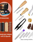 Leather Sewing Kit, Leather Stitching Kit, Leather Working Kit with Leather Needles, Sewing Awl, Waxed Thread, Leather Upholstery Repair Kit, Sewing Tools for Hand Stitching DIY Leather Craft
