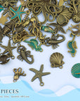 100 Gram Assorted Antique Ocean Themed Charms Bronze Ocean Fish Sea Creatures Beads Pendants for Jewelry Making and Craft Making