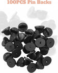 Rubber Pin Backs, 100PCS Lapel Pin Backs, Pin Safety Backs for Brooch Tie Hat Badge Insignia, Black