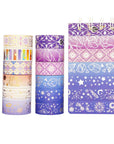 Galaxy Washi Tape Set Purple Stars Decorative Tapes Silver Gold Foil Masking for Arts, DIY Crafts, Journal Supplies, Planners, Scrapbook, Gift Wrapping (Purple Night 12 Rolls)