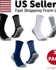 3 Pair Sport Socks Anti Slip W/ Grip Soccer Men Football Basketball Sock Premium
