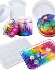 Resin Mold Silicone Kit with Resin Rolling Tray Mold, Ashtray Resin Jar Mold with Lid for Casting Resin,Epoxy Resin,Diy Storage Container