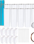 10 Pack Sublimation Tumblers Bulk Straight Skinny Tumbler Blanks 20Oz for Heat Transfer, Individual Gift Boxed, Double Wall Insulated Tumbler with Shrink Wrap Films & Heat Tape & Straws