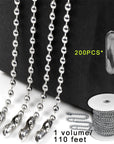 2.0Mm Ball Bead Chain, Extra Long 110Ft Stainless Steel Necklace Chains,Dog Tag Chain with 200 Connectors Clasps for Jewelry Chain DIY Craft Making,Men Military Keychain Jewelry Making Supplies