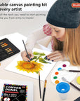 50 Pack Canvas Painting Kit, Painting Supplies with 28 Multi Sizes Canvas Boards for Painting and 22 Tools Including Paint Brushes, Palette, Painting Knives for Acrylic, Oil, Gouache Paint