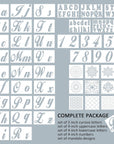 124 Alphabet Numbers & Mandala Stencils Small & Large 2 & 4 Inches Upper Lowercase Arts Crafts Letters Stencil Reusable Template for Calligraphy DIY Painting Wood Wall Fabric Rock Bullet Journal Kit