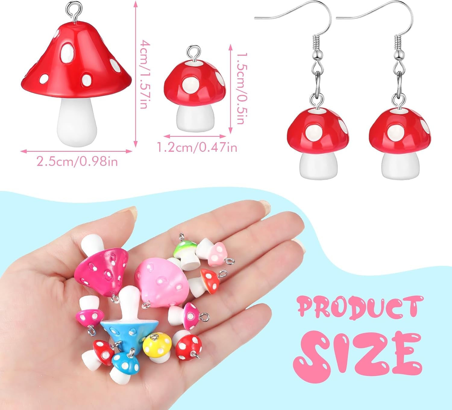 Mushroom Pendant Charm, Resin Cute Mushroom Shape Charms DIY Pendant Jewelry Pendants for Bracelets Necklaces Earrings Keychains DIY Crafts Making