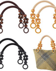 6Pcs Wooden Beaded Bag Handles, 3 Colors Purse Handles Nylon Rope Purse Straps Replacement Bag Handles U-Shape Purse Handles for Bag Making Shoulder Bag Handbag DIY Crochet Bag, 18 Inch