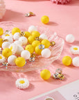 65Pcs Daisy Flower Silicone Focal Beads Yellow Silicone Rubber Beads Summer Focal Bracelet Beads Glass Rhinestone Beads for Necklace Spring’S Festival Jewelry Making