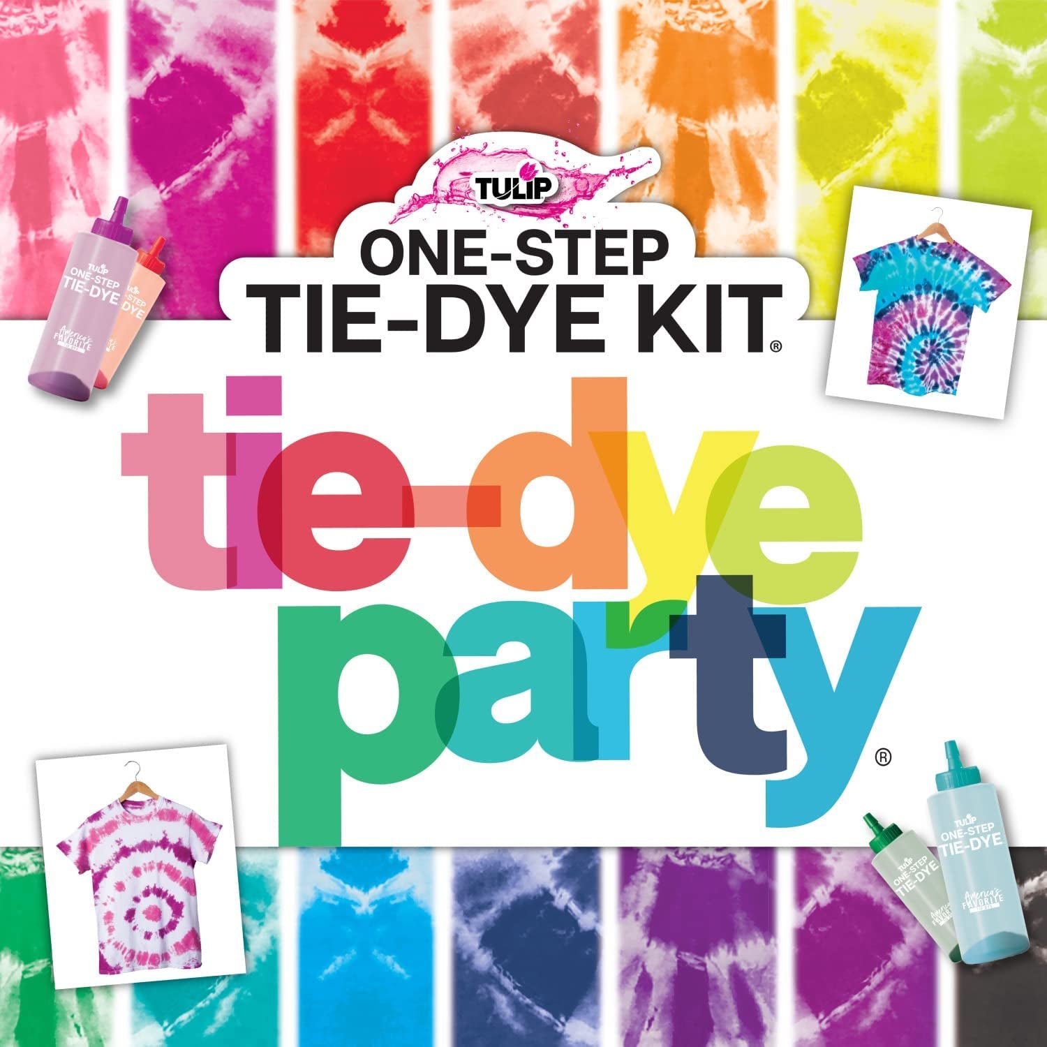 One-Step Tie-Dye Party, 18 Pre-Filled Bottles, Creative Group Activity, All-In-1 Fashion Design Kit, 1 Pack, Rainbow