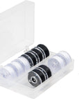 Class 66 Prewound Plastic Bobbins, Transparent – Black & White, 50 Yards Each, Washable and Colorfast Polyester Threaded Bobbins with Storage Case, 12Ct