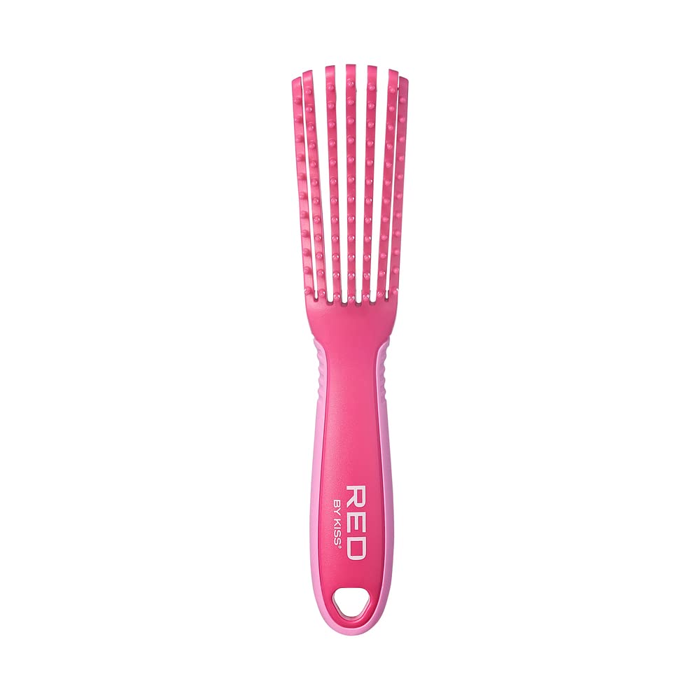 Red by Kiss Glide & Define Non-Slip Detangling Brush for Natural Hair Scalp Care Hair (Travel size) Heat Resistant Bristles Works Well with Blow Dryer