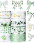8 Rolls Greenery Baby Shower Ribbon 7/8 Inch Welcome Baby Craft Ribbon Eucalyptus Leaves Print Grosgrain Ribbon for Gift Wrapping Baby Shower Gender Reveal Party Diaper Cake Decor, 40 Yard Total