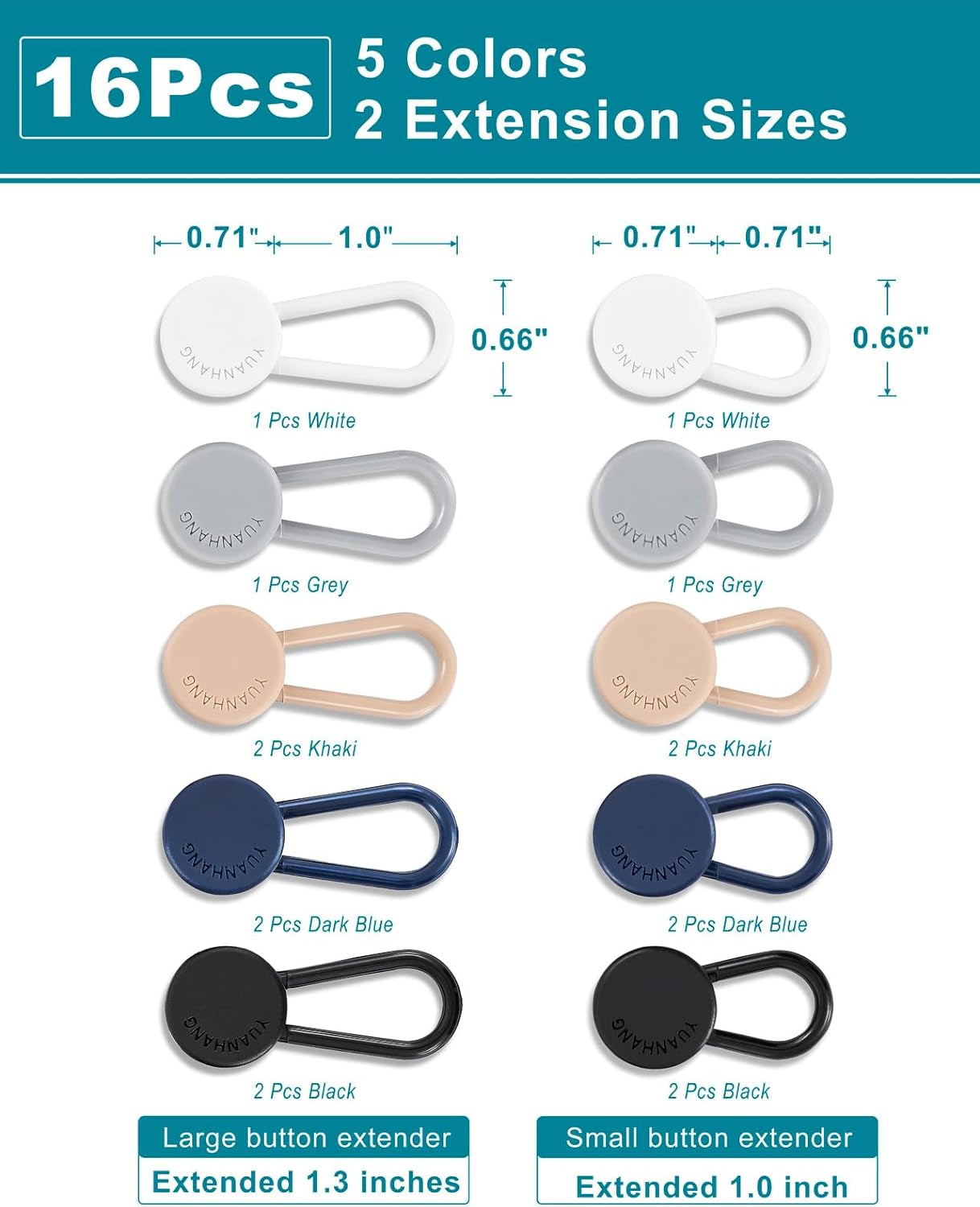 Pants Waist Button Extender: 16Pcs Button Extenders for Jeans - Women Men Pants Waist Extenders - Pants Waist Extension 1/1.3 Inches - 5 Colors Pant Waistband Expander