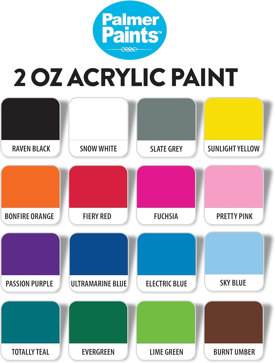 Palmer 2Oz 16 Color Acrylic Paint Set, Perfect Color Selection