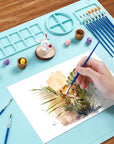 Silicone Craft Mat 20X16 Inch Large Silicone Art Mat with Detachable Cup Painting Mat with 10 Painting Brushes Silicone Drawing Mat Sheets for Kids Adult DIY Accessories (Blue)