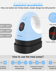 Mini Heat Press Machine, Mini Heat Transfer Iron Press, 3 Heat Settings & Visible Temp, Portable Heat Press Easy for Crafts, T-Shirt, Hats, Shoes, Bags, Cap and Small Vinyl Projects (Blue)