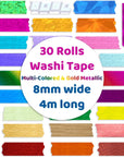 30 Rolls Washi Tape,Multi-Colored & Gold Metallic Washi Masking Tape - 8Mm X 4M Rainbow Paper Tape for DIY Crafts (Mix)