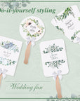 151 Pcs DIY Wedding Fan Church Fans 50 Pcs Fan Handle Craft Sticks Wavy with 50 Pcs Blank White Cardstock and 50 Pcs Bow 1 Roll Tape Wedding Fan for DIY Crafting Celebration Hand Held Fans(White Bow)