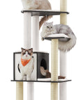 Woodywonders Cat Tree, 65-Inch Modern Cat Tower for Indoor Cats, Multi-Level Cat Condo with 5 Scratching Posts, Perch, Washable Removable Cushions, Cat Furniture, Rustic Brown UPCT166X01