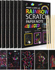 8 Pack Scratch Arts Drawing Notebook Paper for Kids Art Supplies, Large Rainbow Scratch and Sketch Books Set for Kids Party Favors