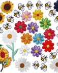 36Pcs Embroidered Bee Applique Patches Daisy Sew on Patch Flower Iron on Patches Flower Appliques for Clothing Sewing Decorations Cute Bumble Sunflower Daisy
