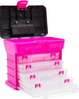 Pink Tackle Box for Women, 4 Drawer, 13 Compartment Tool Storage Organizer for Crafts, Dolls, Nail Kits, Sewing (10 X 10 Inches)