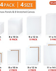 Canvases for Painting, 34 Pack Multi Sizes Stretched Canvas and Canvas Panels, 5X7”, 8X10”, 9X12”, 11X14”, 100% Cotton Primed Canvas Boards for Painting, Blank Canvas for Acrylic Oil Paint